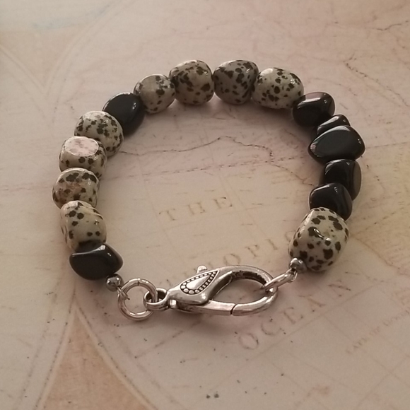 Dalmatian Jasper, Black Obsidian bracelet - Picture 5 of 8